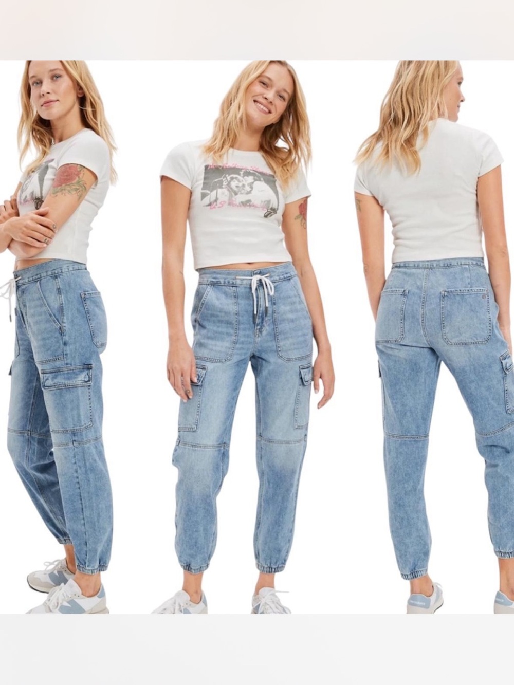 American Eagle High Rise Cargo Denim Joggers Size 2